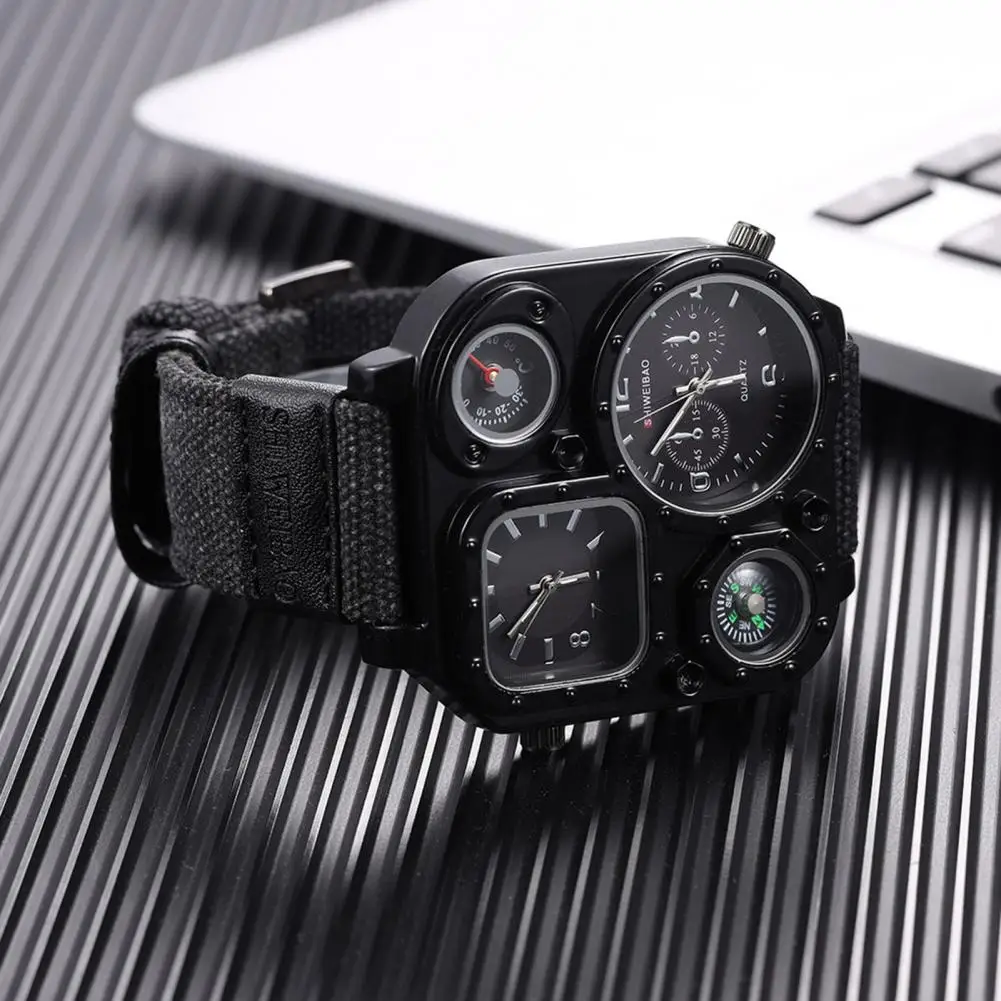

Record Time Gift Male Multi-Time Zone Denim Cloth Strap Wristwatch for Business
