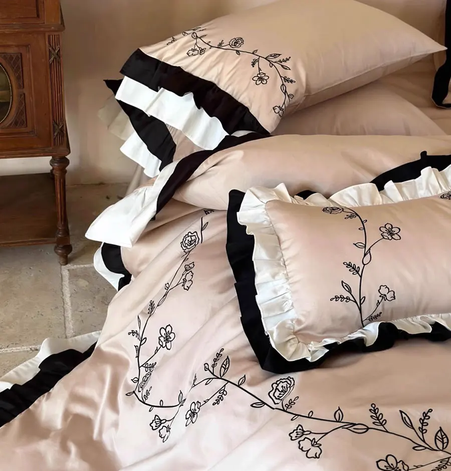 Романтический Комплект постельного белья с цветочной вышивкой полноразмерная