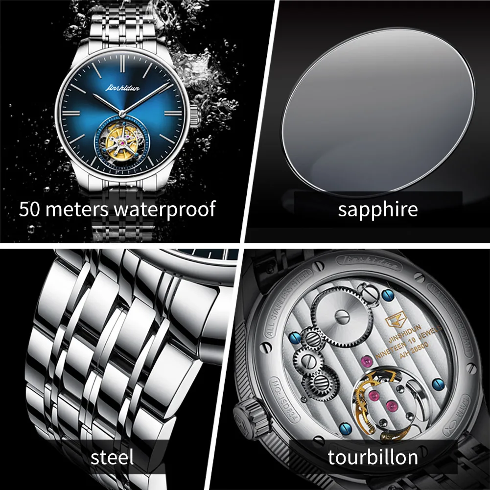 Мужские часы JINSHIDUN 834 Real Tourbillon, лимитированная серия, автоматические механические часы, водонепроницаемые, оригинальные наручные часы для мужчин. (art.: 3920dae25fe01) - 3920dae25fe01