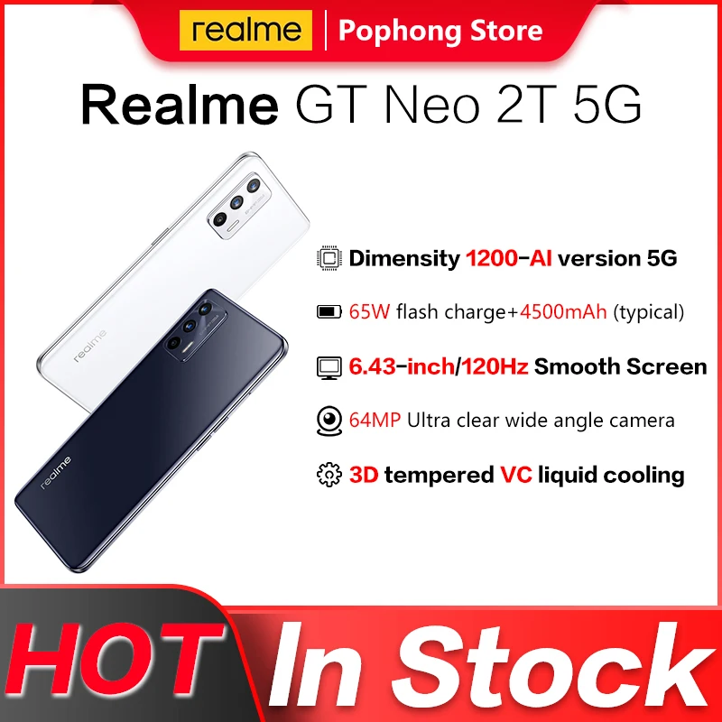 Realme GT Neo 2T 5G MobilePhone 6.43 inch 120Hz screen Dimensity 1200 AI Octa Core 65W Super Dart Charge NFC