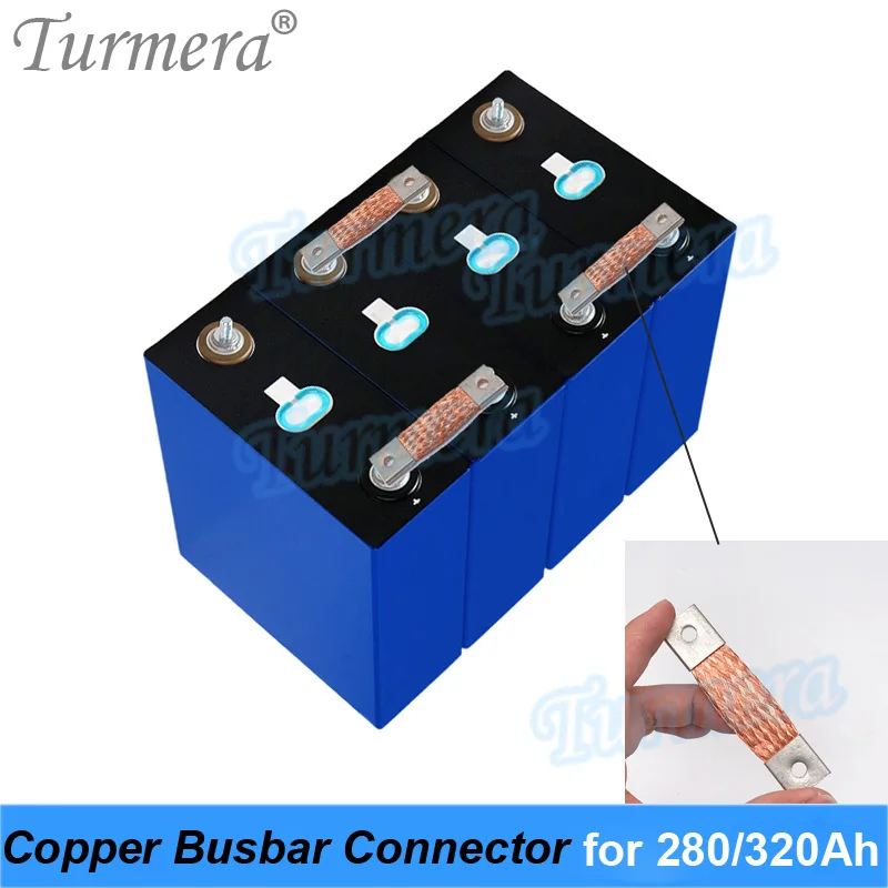 Turmera Busbar Lifepo4 Battery Flexible Copper Connecter 2mm Hole to Hole 74mm 400A Use in 12V 280Ah 310Ah 320Ah Lifepo4 Battery