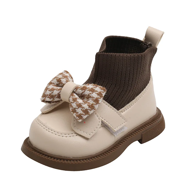 Winter Infant Girl's Sock Boots Chunky Bow Elegant Cute Children Casual Knitted Short Boot  Toddler Girl Patent Leather Shoes images - 6