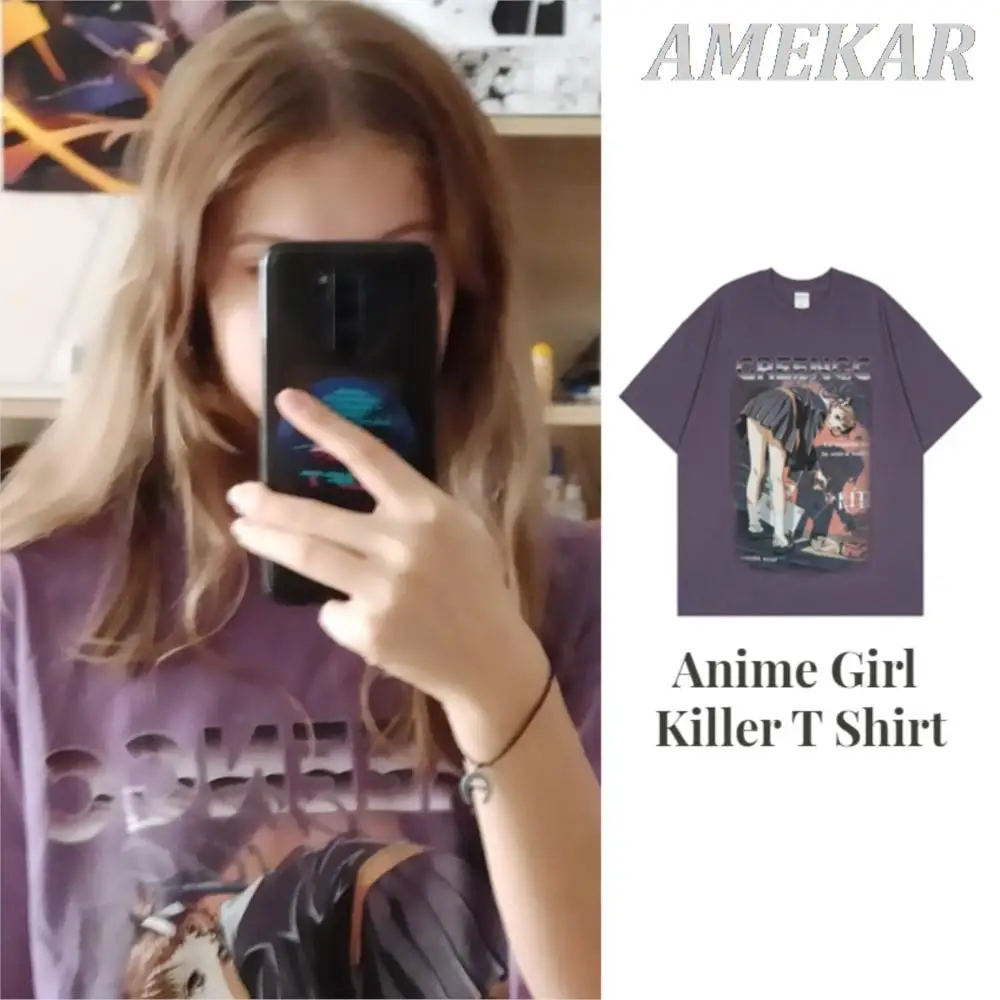 

2023 Men Harajuku T-Shirt Streetwear Hip Hop Anime Girl Killer T Shirt Japanese Cartoon Tshirt Summer Short Sleeve Tops Cotton