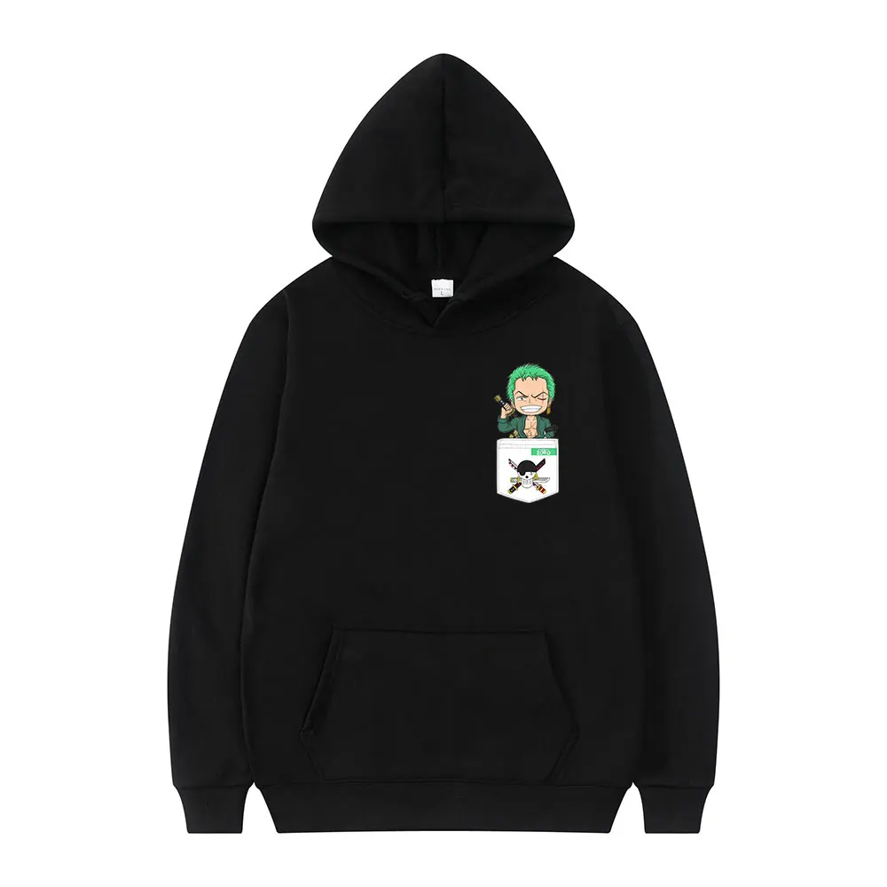 

Anime One Piece Roronoa Zoro Pocket Give Gift To Friend Comic Print Winter Long Sleeve Thick Loose Casual Sports Men Hoodie 2022