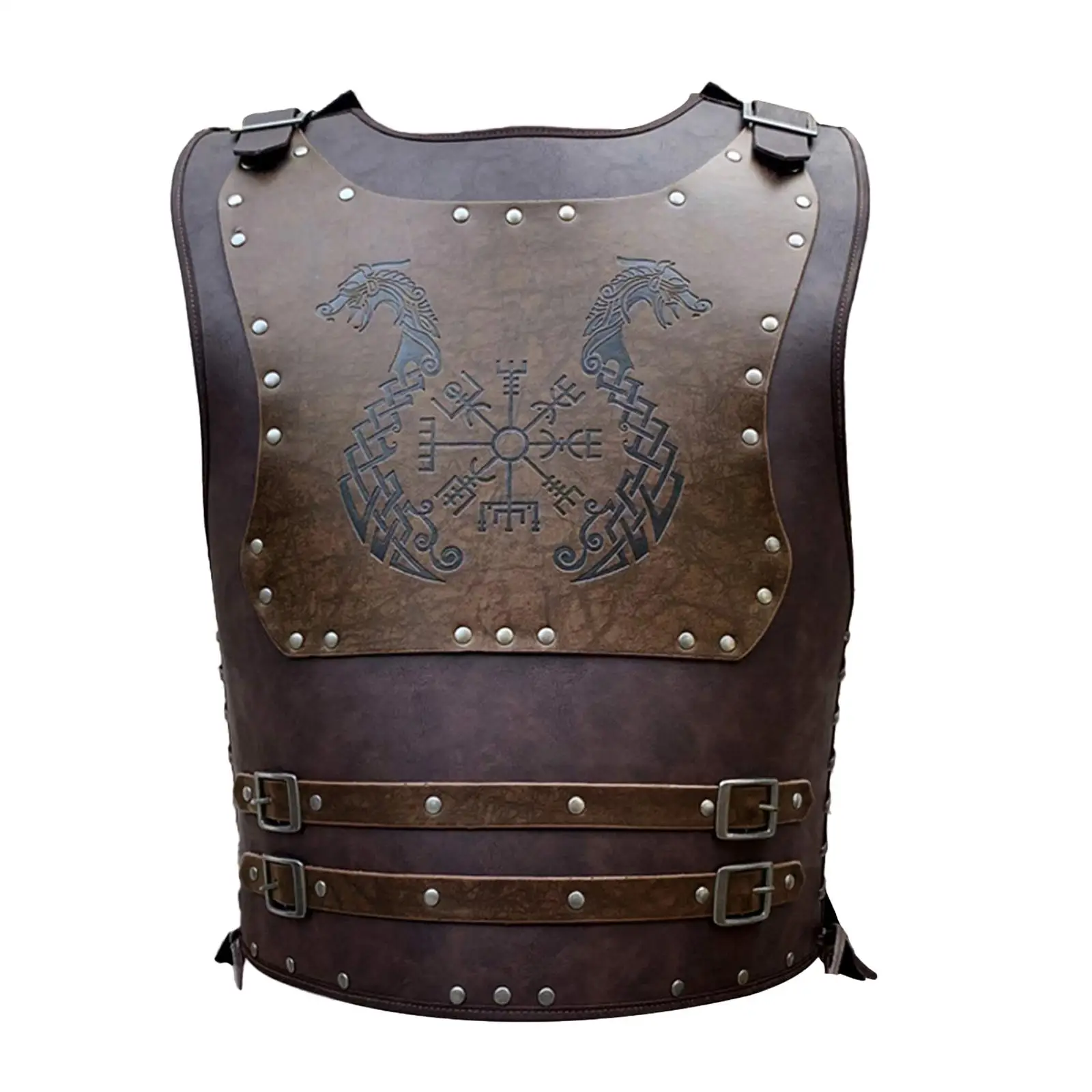 Adjustable Viking Warrior Armor Embossed Costume PU Leather Knight Vest Chest for Cosplay Larp Party Halloween |