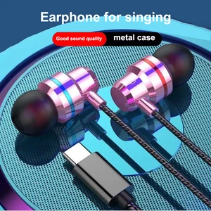 wired headphones in ear headphones metal high quality bass type c headphones free global shipping