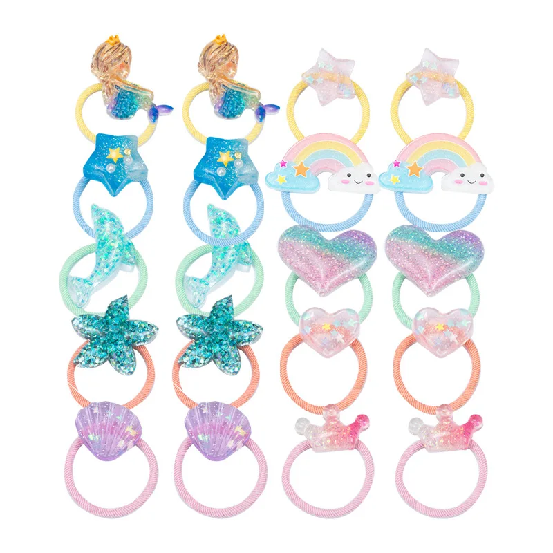 

High Quality 10pcs/Bag Girls Elastic Hair Bands Plastic Cartoon Ornaments Hair Ties Baby Children Hair Accessories