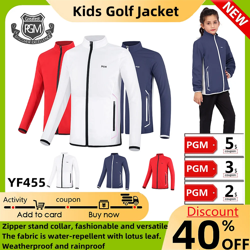 PGM Golf Children'S Jacket Girls Autumn Winter Clothing Top Coat Windproof And Rainproof Stand Collar Warm Youth Jacket YF455