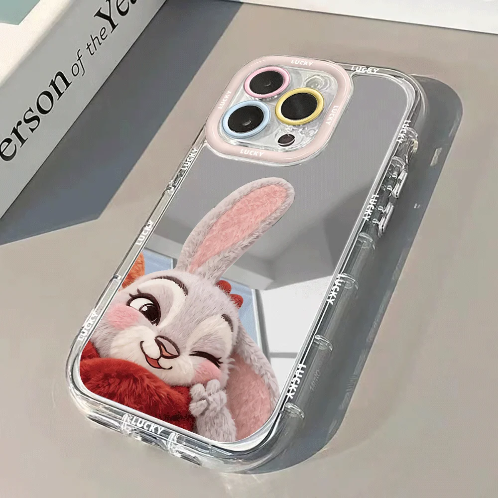 Фото Очаровательный силиконовый чехол-зеркало с кроликом Джуди для iPhone 17 Air, 17, 14, 11, 12, 13, 15, 16 Pro Max, 15 Pro, 7, 8 Plus, XR, XS, 14, 16 Pro №1