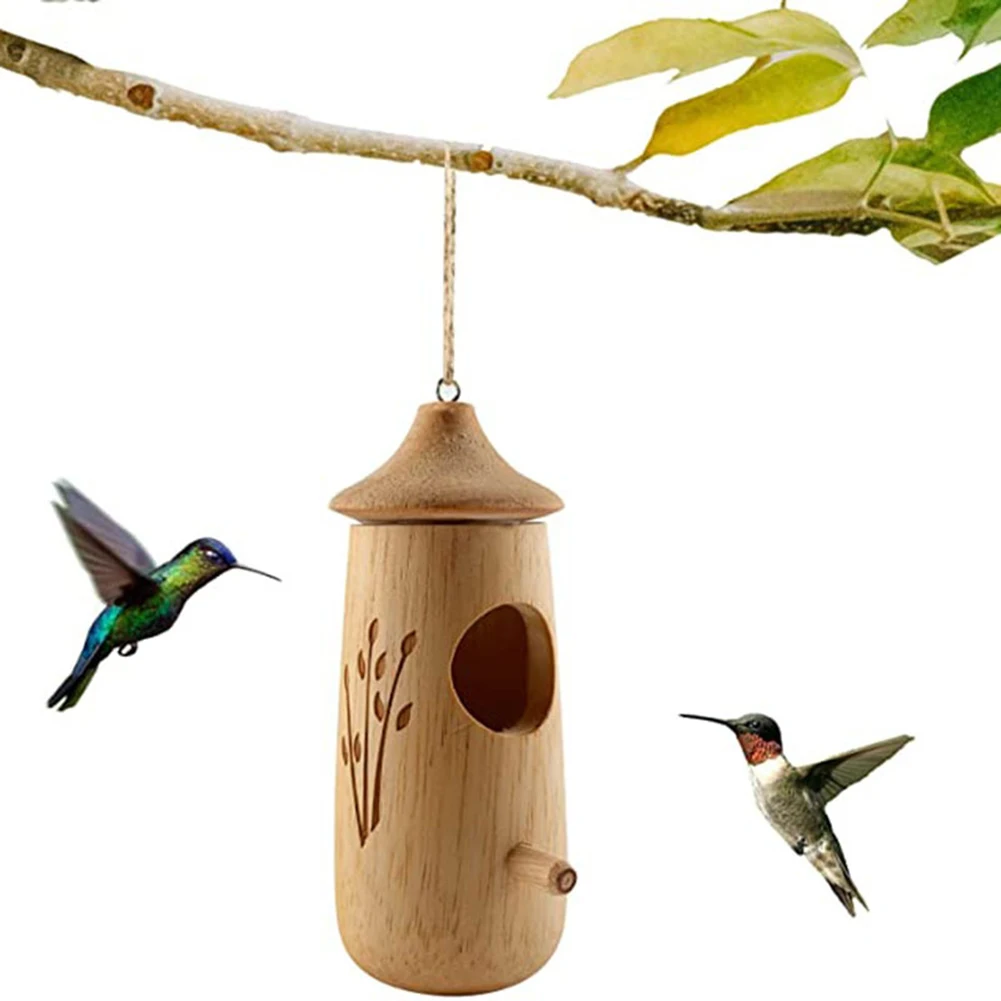 

Handmade Outside Wooden Hummingbird House Hanging Swing Hummingbird for Wren Swallow Sparrow Houses Gift for Nature Lovers