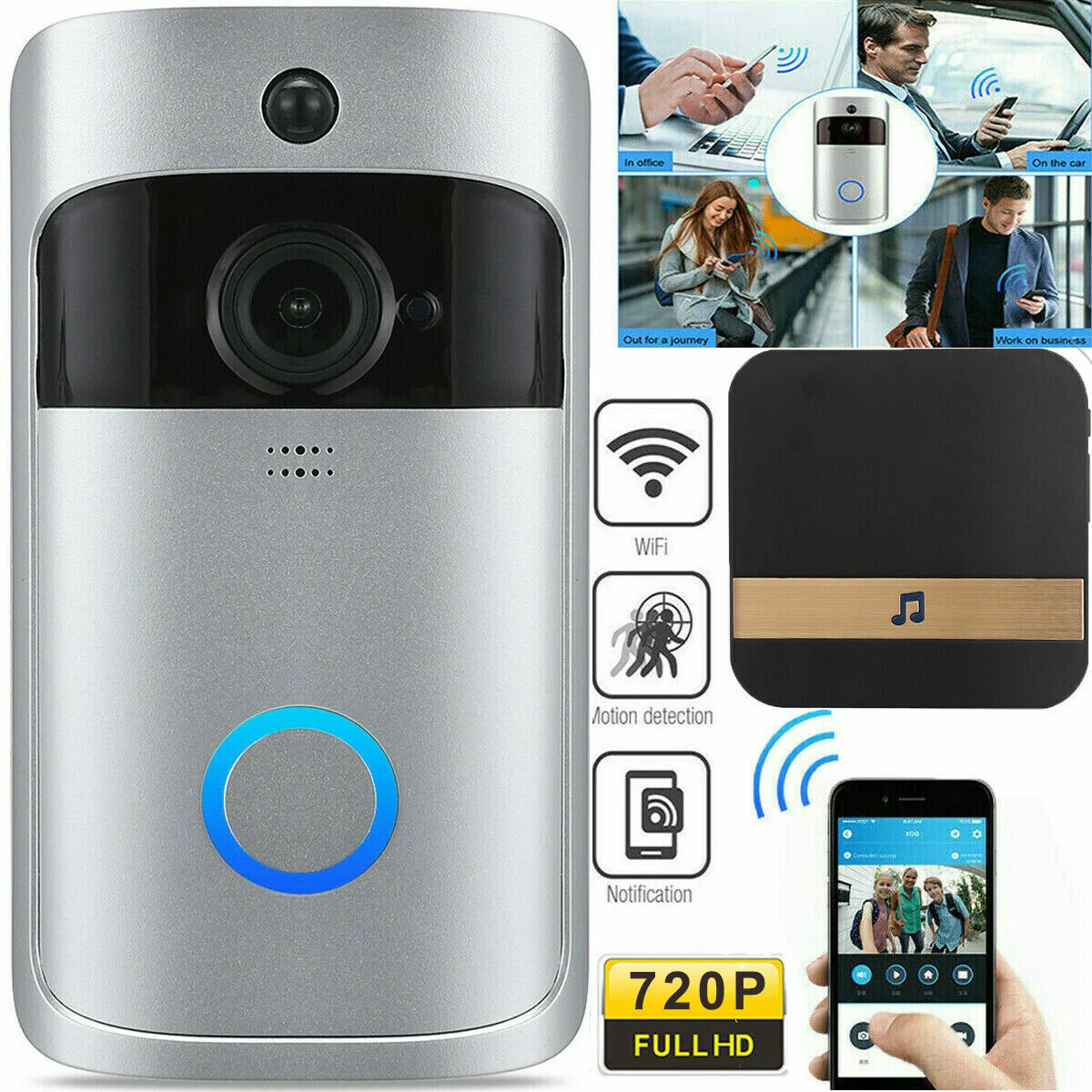 WiFi Video Doorbell Camera Digital Ring Connect Wireless Security Intercom Outdoor Eye Peephole Smart Home Voice Phone Door Bell