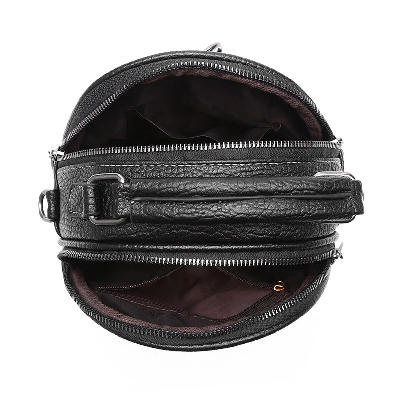 Women PU Leather Single-Shoulder Bag Small Round Zipper Crossbody Bags Female Messenger Hangbag Phone Purse Ladies Casual Bosols