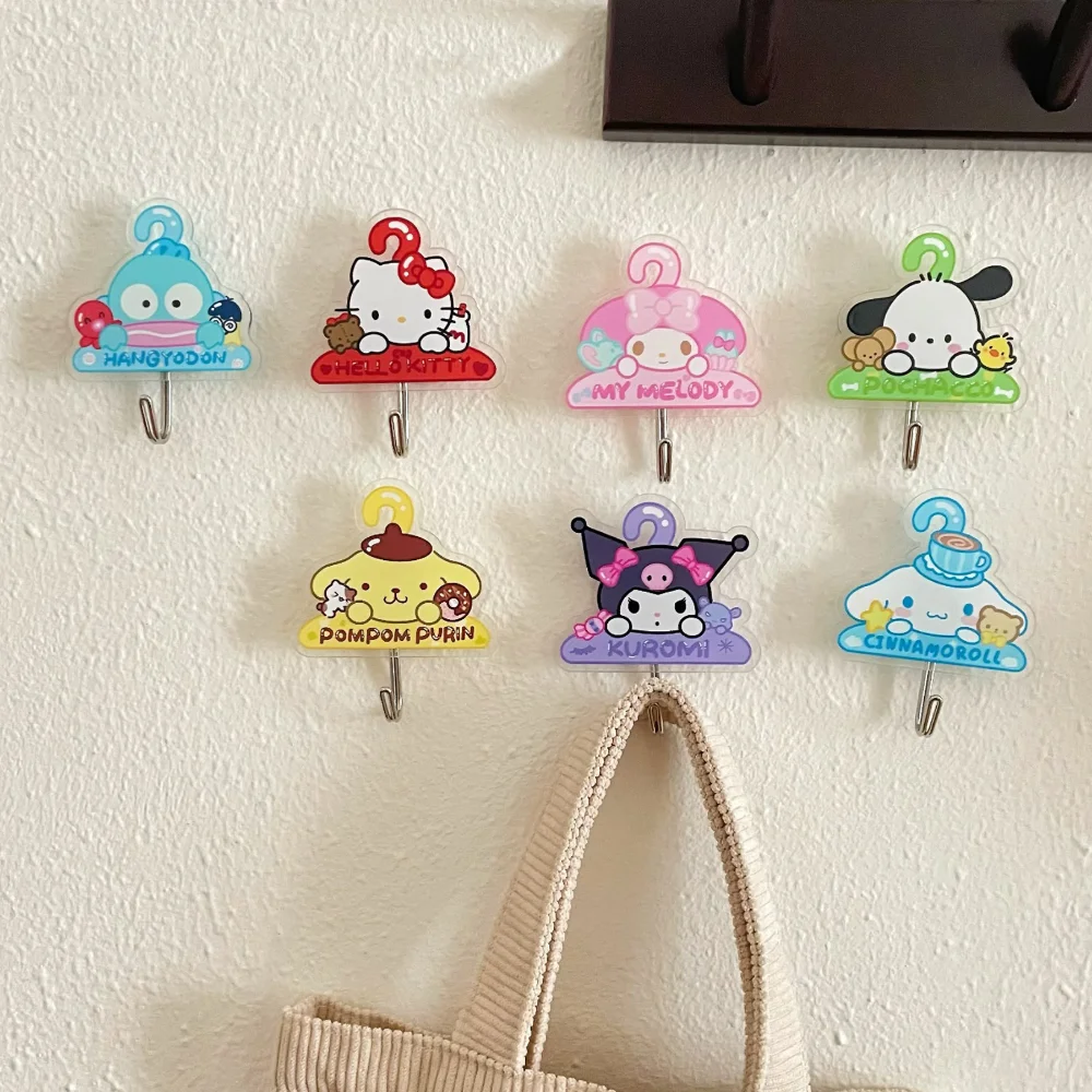 

2pcs Sanrio Kawaii Hello Kitty Hook Pochacco Kuromi My Melody Cartoon Cute Acrylic No Punch Hook Ins Anime Bathroom Towel Hook