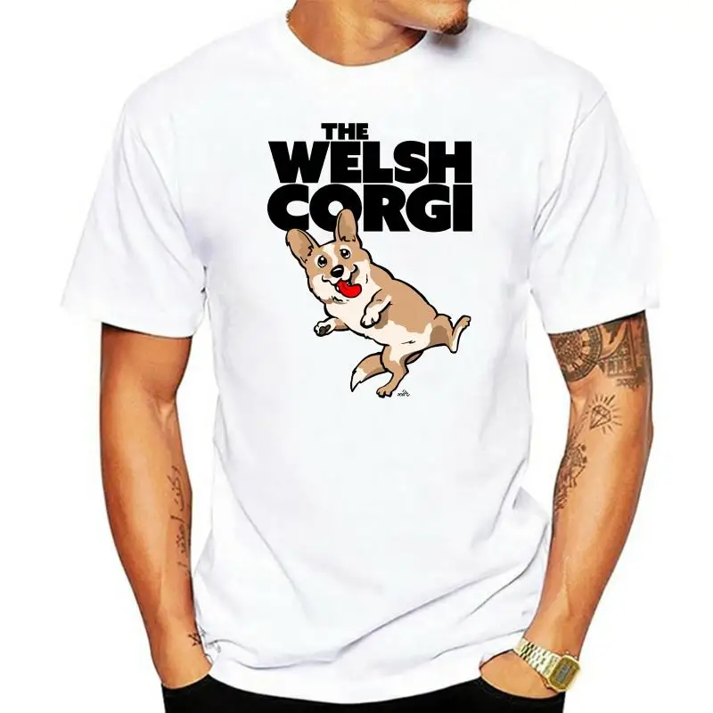

Футболка с валлийской собакой корги, Хлопковая мужская Свободная футболка с круглым вырезом и короткими рукавами на заказ, мода 2022, бойфрен...