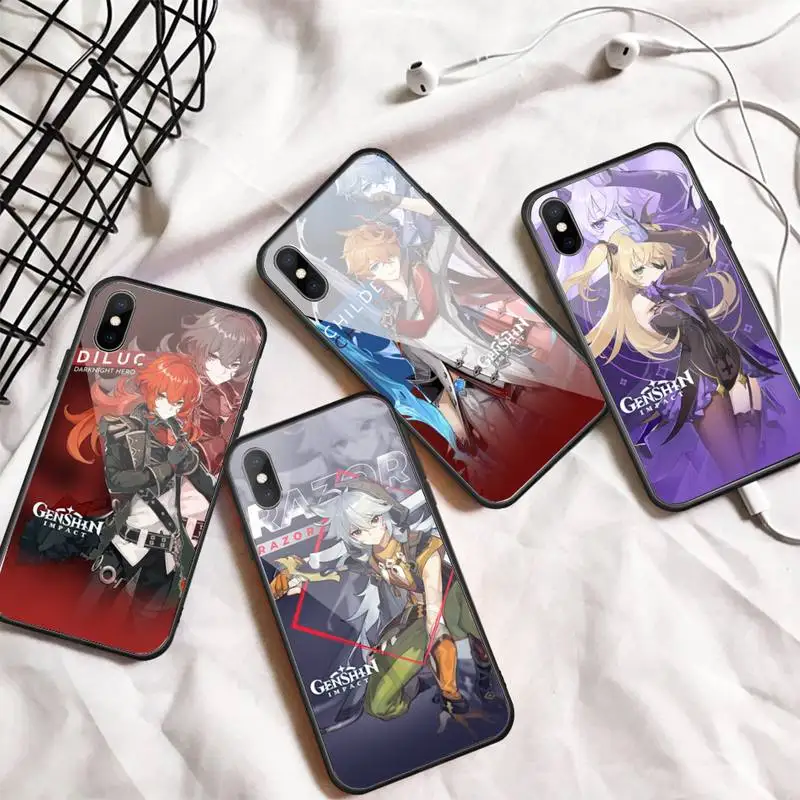 

Genshin Impact game Phone Case Tempered glass For iphone 11 12 13 PRO MAX mini 6 7 8 plus X XS XR