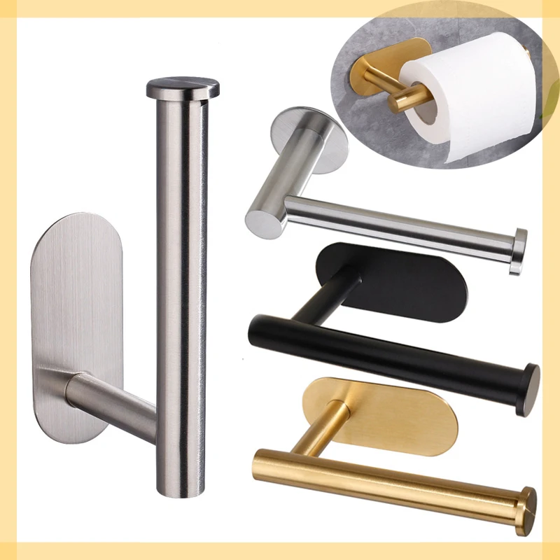 

Stainless Steel Toilet Roll Paper Holder Organizers Punch-Free Towel Rack Wall Mount Toilet Tissue Accessories