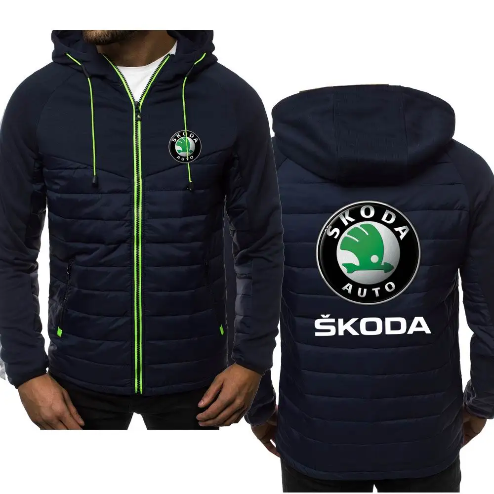 

New Skoda Spring Autumn Mens Hoodies Classic Fashion Male Casual Long Sleeve Solid Color Padded Zipper Jacket