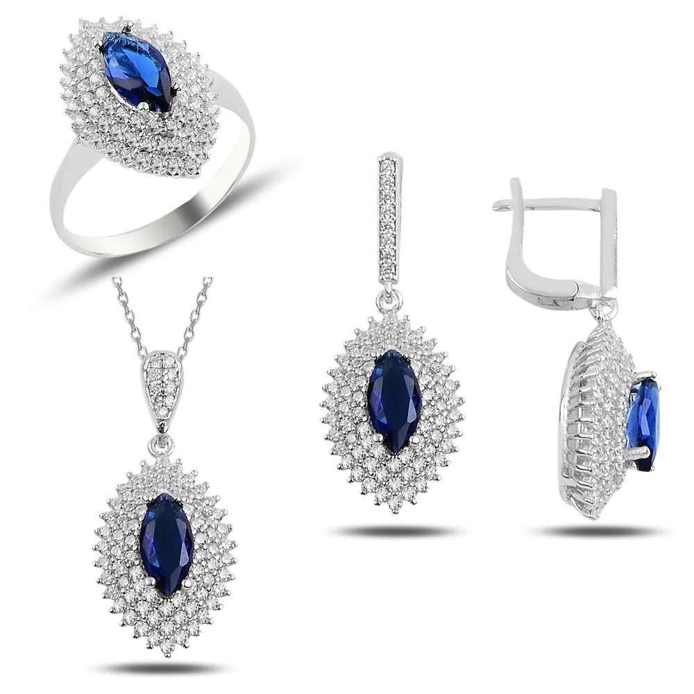 Серебряный сапфировый камень шаттл османские ювелирные изделия набор