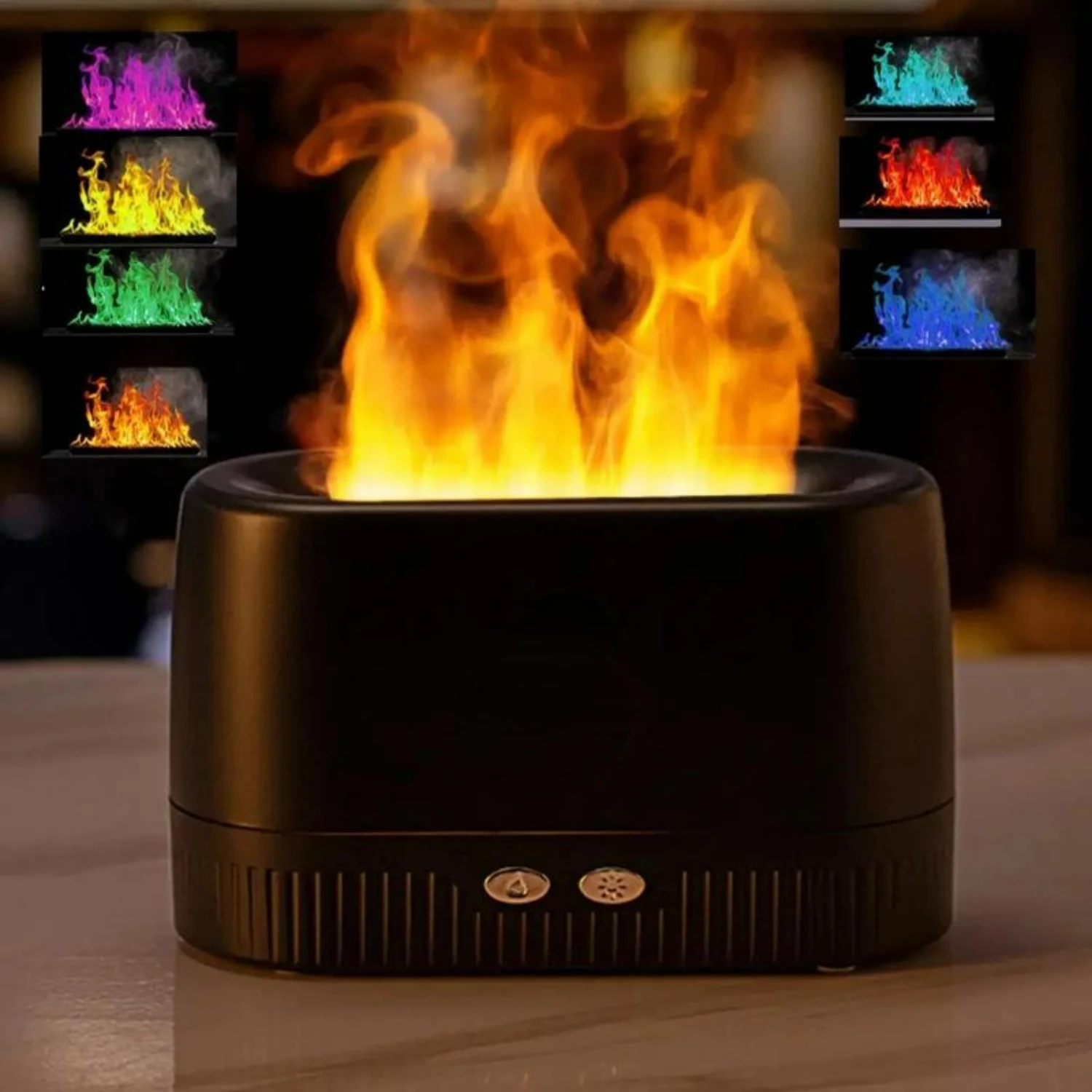 Тихий и спокойный воздушный диффузор с имитацией пламени мягким светом —