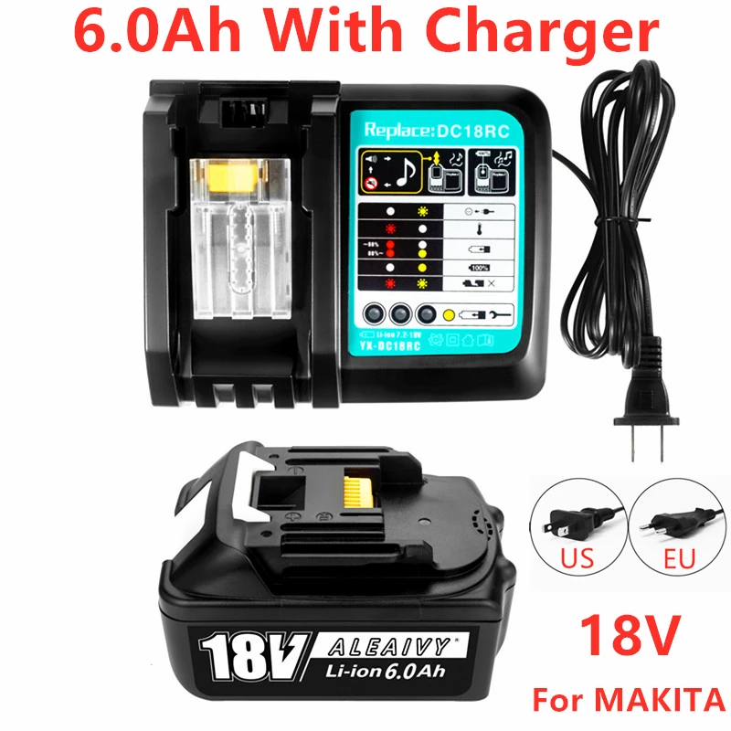 

С зарядным устройством BL1860, перезаряжаемая батарея 18 в 6000 мАч, литий-ионная батарея для Makita 18 в, батарея BL1840 BL1850 BL1830 BL1860B LXT 400