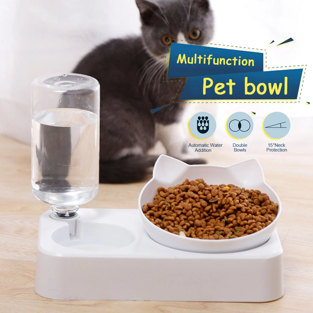 

Pet Bowl Cat Dog Food Feeder &Automatic Water Dispenser 2 in 1 Set Puppy Kitty Food Water Bowls Pet Accessories