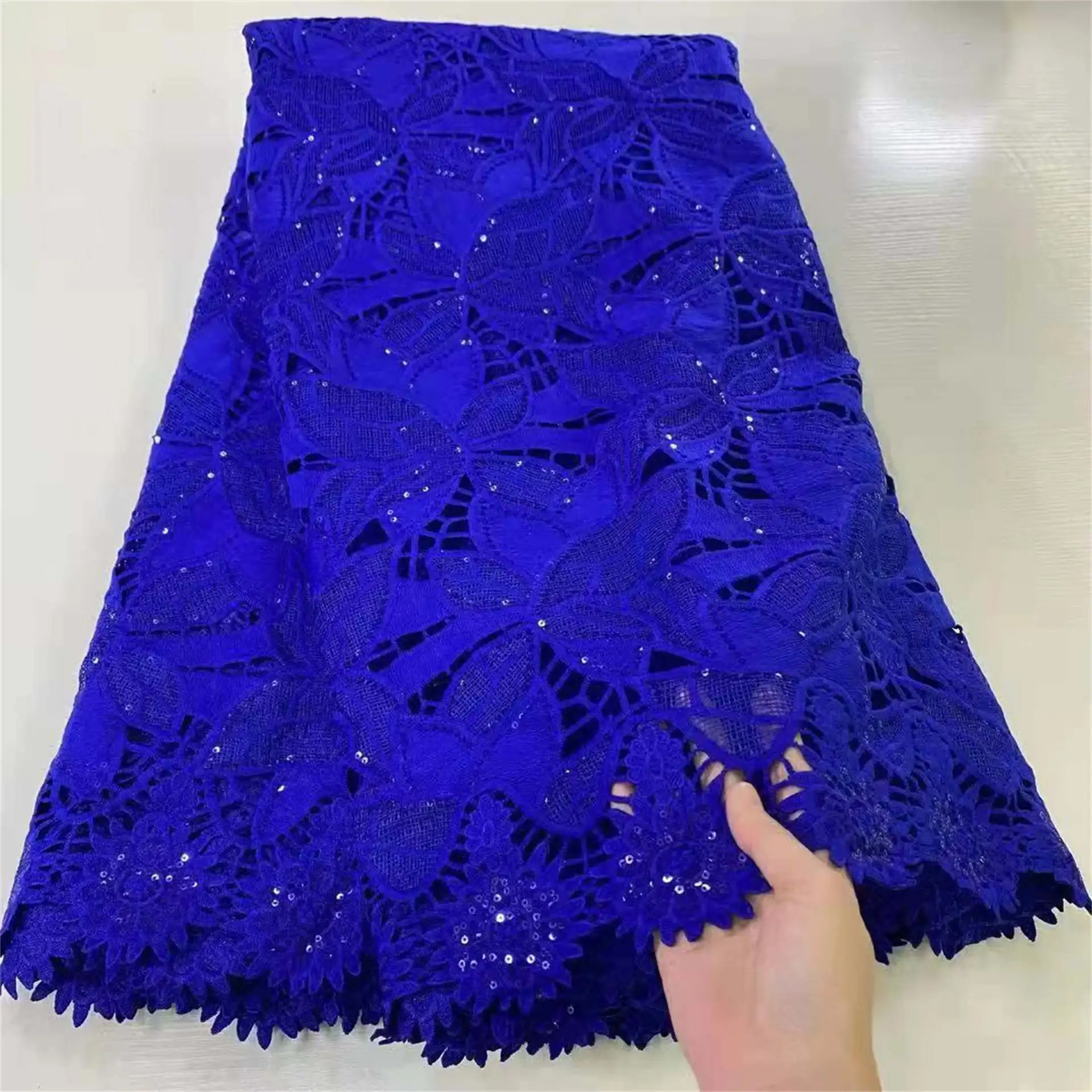 

Royal Blue Chemical Lace Material Fabric for Wedding High Quality Nigerian Cord tissu de dentelle for Gown Sewing SSSG02
