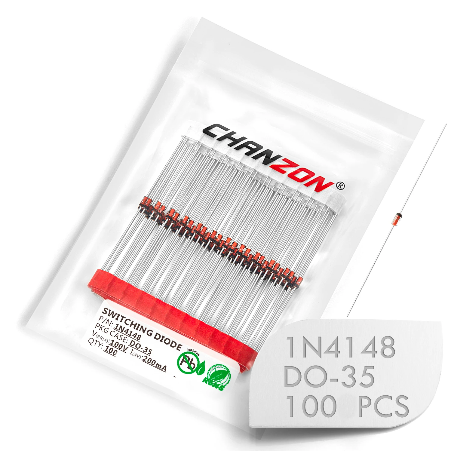 

100 Pcs 1N4148 Small Signal Fast Switching Diodes Axial 200mA 100V DO-35 DO-204AH IN4148 1N IN 4148 100 Volt