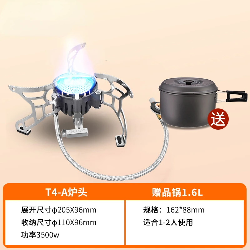 Outdoor Stove Portable BBQ Gas Stove T4-A Camping Equipment Cooker Windproof Stove  Adapter Cookware Windbreaker Pot Set New