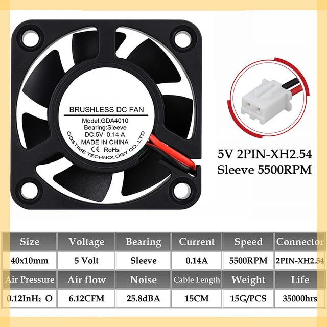 

Gdstime DC 24V 12V 5V 40mm x 40mm x 10mm 2-Pin Ball Bearing Computer PC Case Cooling Fan 4010