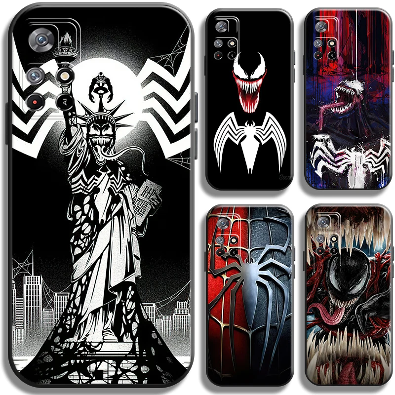 

Marvel Venom Spiderman For Xiaomi Redmi Note 11 11T Pro 5G Phone Case Back Funda Black Cover Liquid Silicon Full Protection