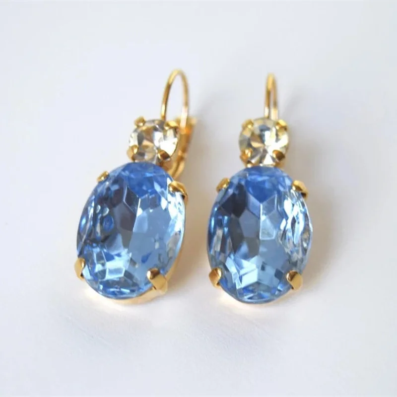 

Fashion Simple Gold Color Women Leverback Earrings Blue Zircon Charm Creative Girl Accessories Fancy Gifts Statement Jewelry