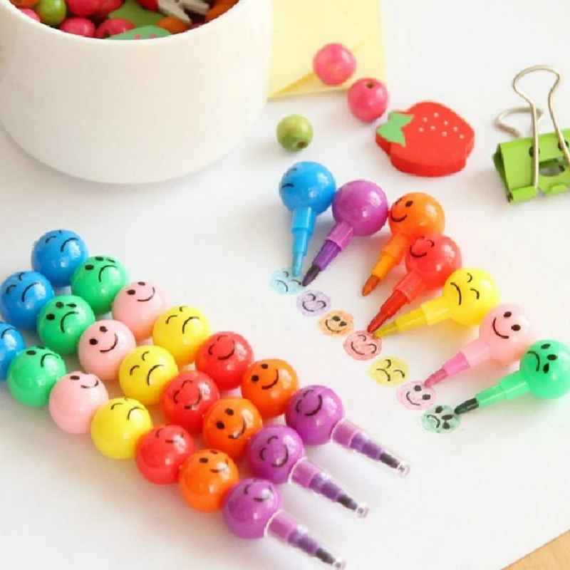 

5PCS Cartoon Smiley Face Colour Pencils Kids Gifts Giveaway Toy Back To School Award Present Child Birthday Party Favor Pinata