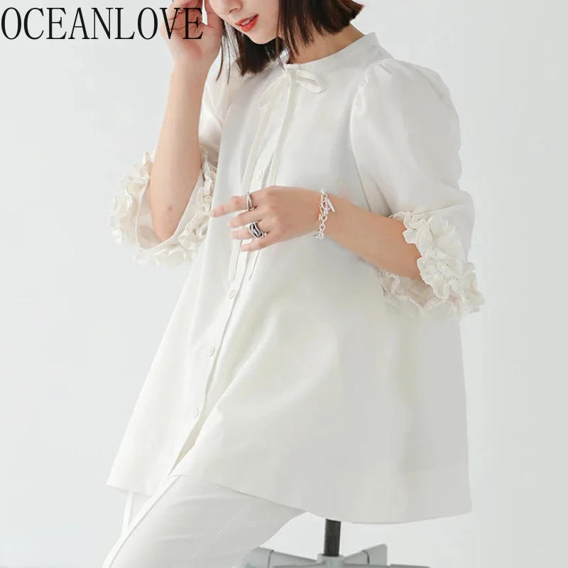 

Japan Style Women Blouses Rules Elegant Solid Spring Summer Blusas Mujer Oice Lady Sweet Retro A-line Shirts