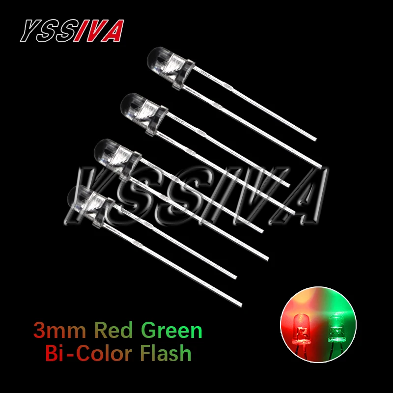 50 шт. F3 3 мм вспышка красный зеленый двухцветный светоизлучающий диод