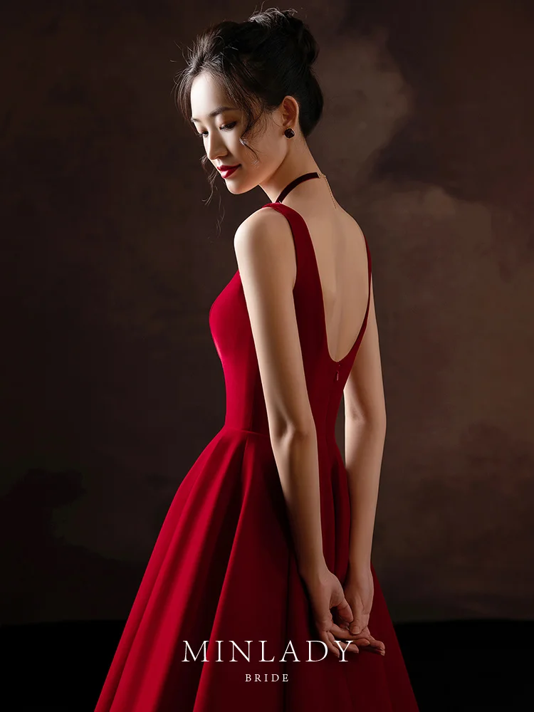 

Little Love Song Toast Dress Bride New Summer Women's Wine Red Engagement Evening Dress dress for women dress women