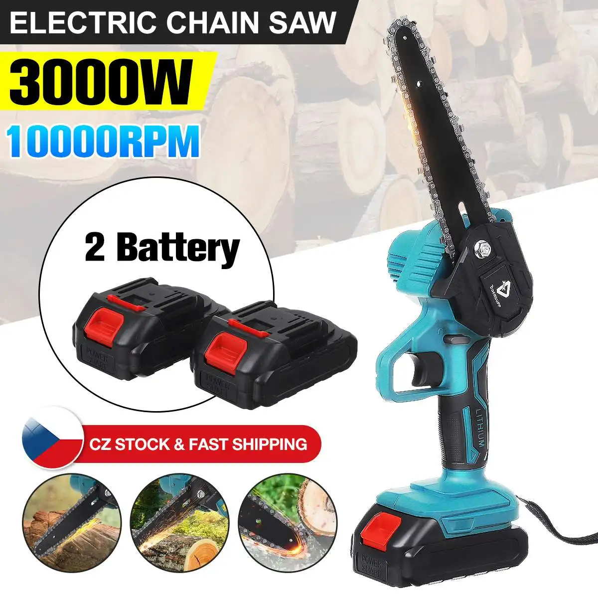 

6 Inch 3000W Electric Chain Saw Cordless Pruning ChainSaw Garden Tree Logging Woodworking Power Tool for Makiita 18V Battery