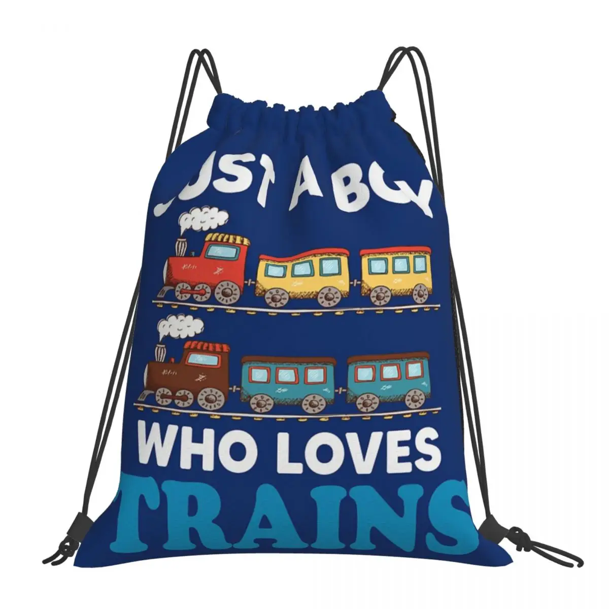

Birthday Kids Just A Boy Who Loves Trains Funny Design Kids Backpack Portable Drawstring Bags Sundries Bag BookBag For Man Woman