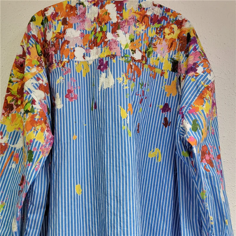 DEAT женская рубашка свободная однобортная блузка в полоску с принтом и блестками