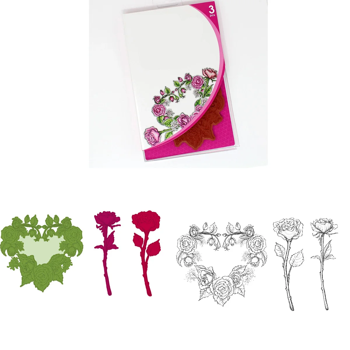 

Friendship Rose Heart Cutting Dies And Silicone Stamps For Scrapbooking Templates Embossing Paper DIY Stencils Decoration Crafts