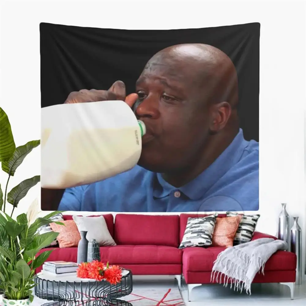 

Funny Shaq Drinking Milk Meme Tapestry Kawaii Wall Decor Damn Tapestry Room Decoration Aesthetic Dorm Tapestries For Bedroom