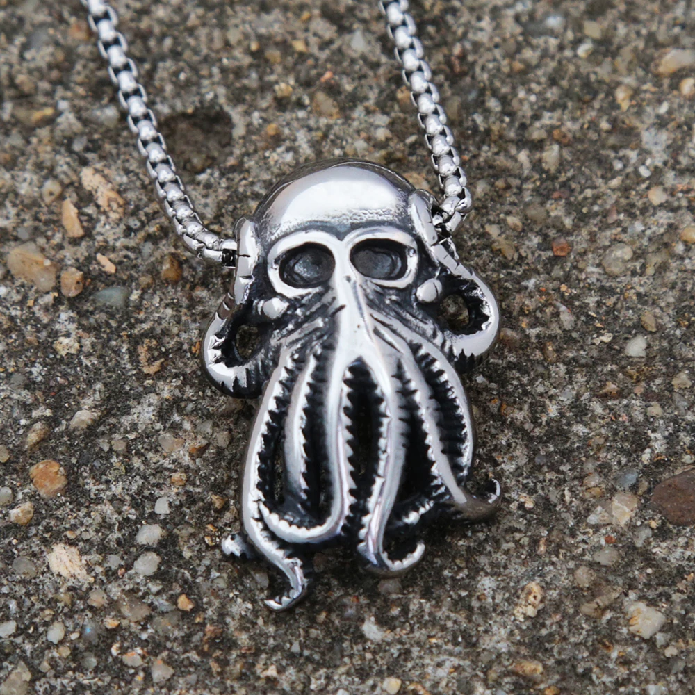 Punk Hip Hop Cthulhu Octopus Pendant Necklace Stainless Steel Men Fashion Street Rock Animal Chain Jewelry | Украшения и