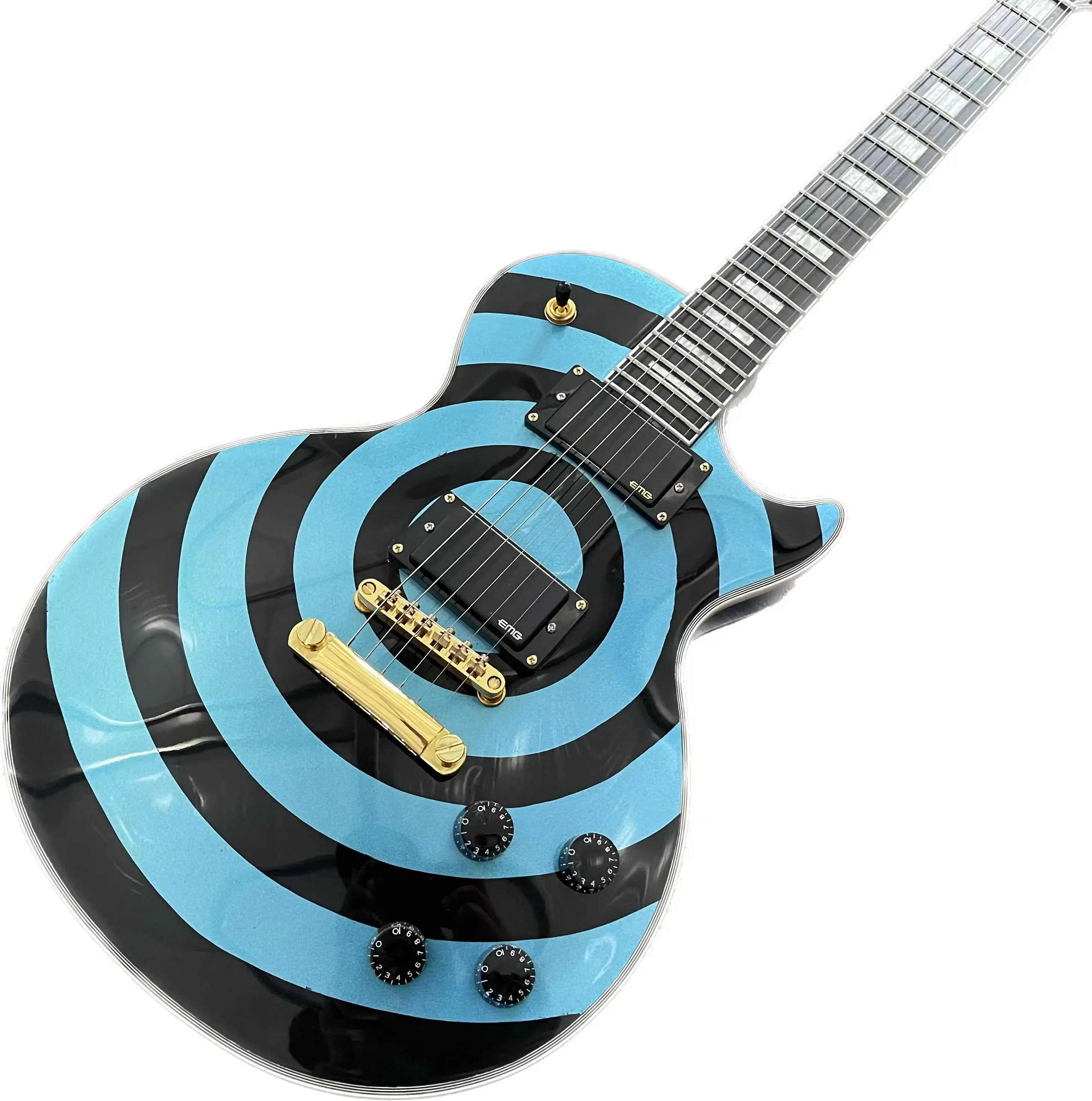 

New Custom Blue Silver Electric Guitar With Ebony Fingerboard Guitarra Eletrica Black Pickups Gold Color Hardware Guitare