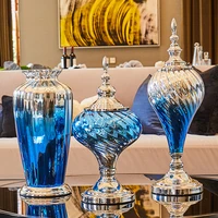 Light Luxury Gradient Sapphire Blue Glass Vase Nordic Decoration Home  Art Storage Flower Vase with Lid Living Room Decoration