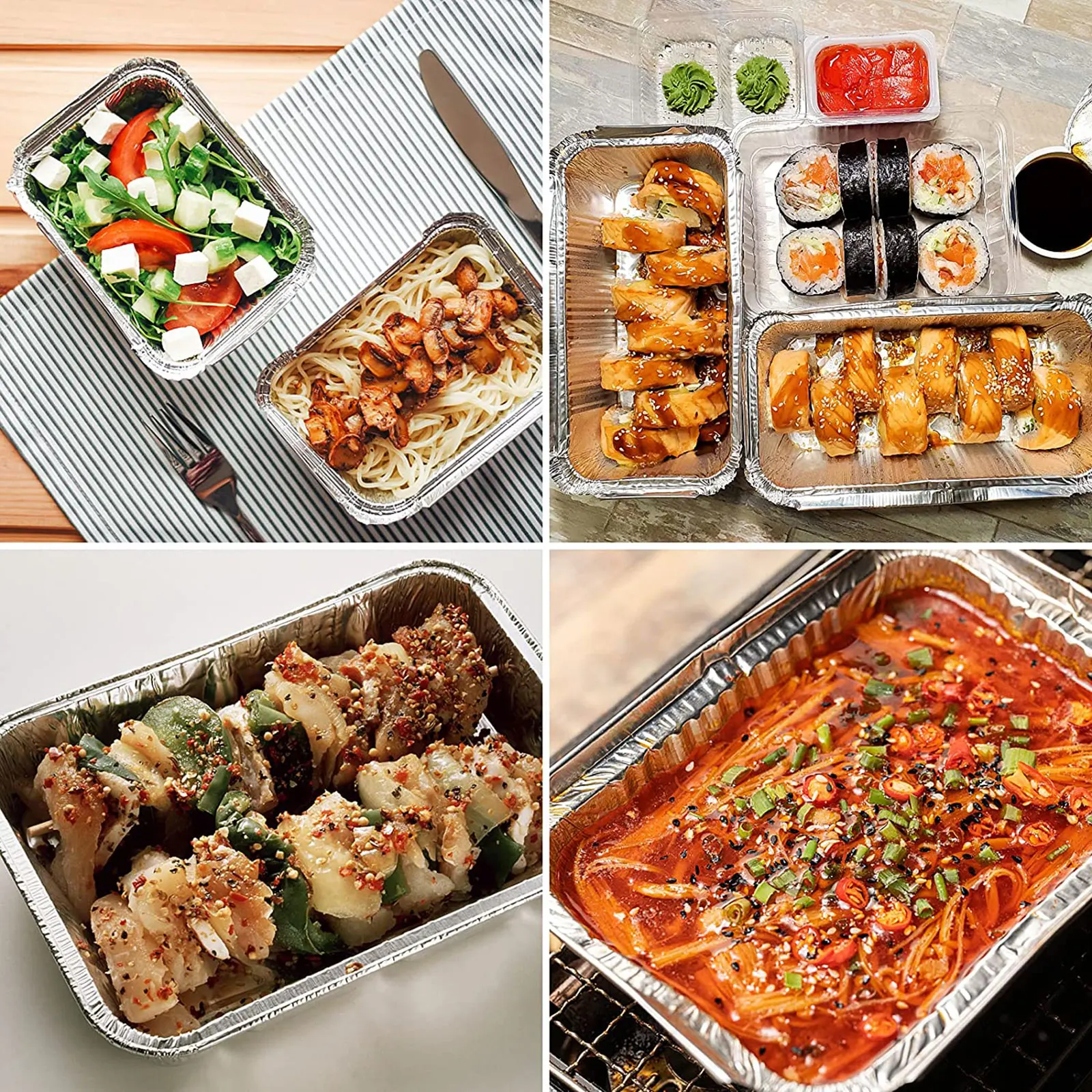 

20/50pcs Disposable Rectangle Aluminum Foil Food Tray Baking Pan Container BBQ Accessories with Lid dessert for Kitchen Supplies