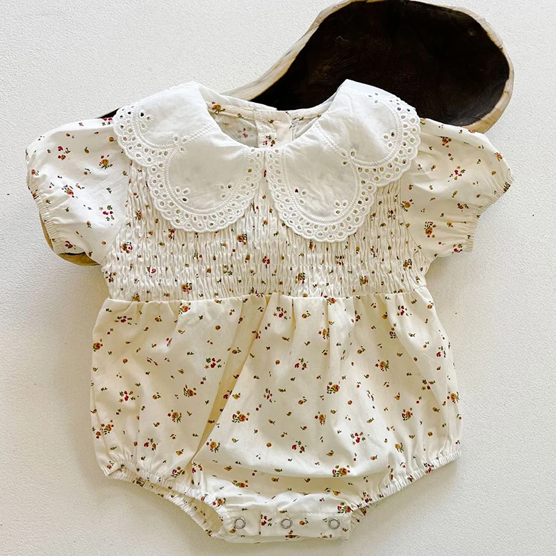 

Korean Style Infant Baby Girls Cotton Short Sleeve Flower Jumpsuit Toddler Baby Girl Rompers Summer Baby Girl Clothes