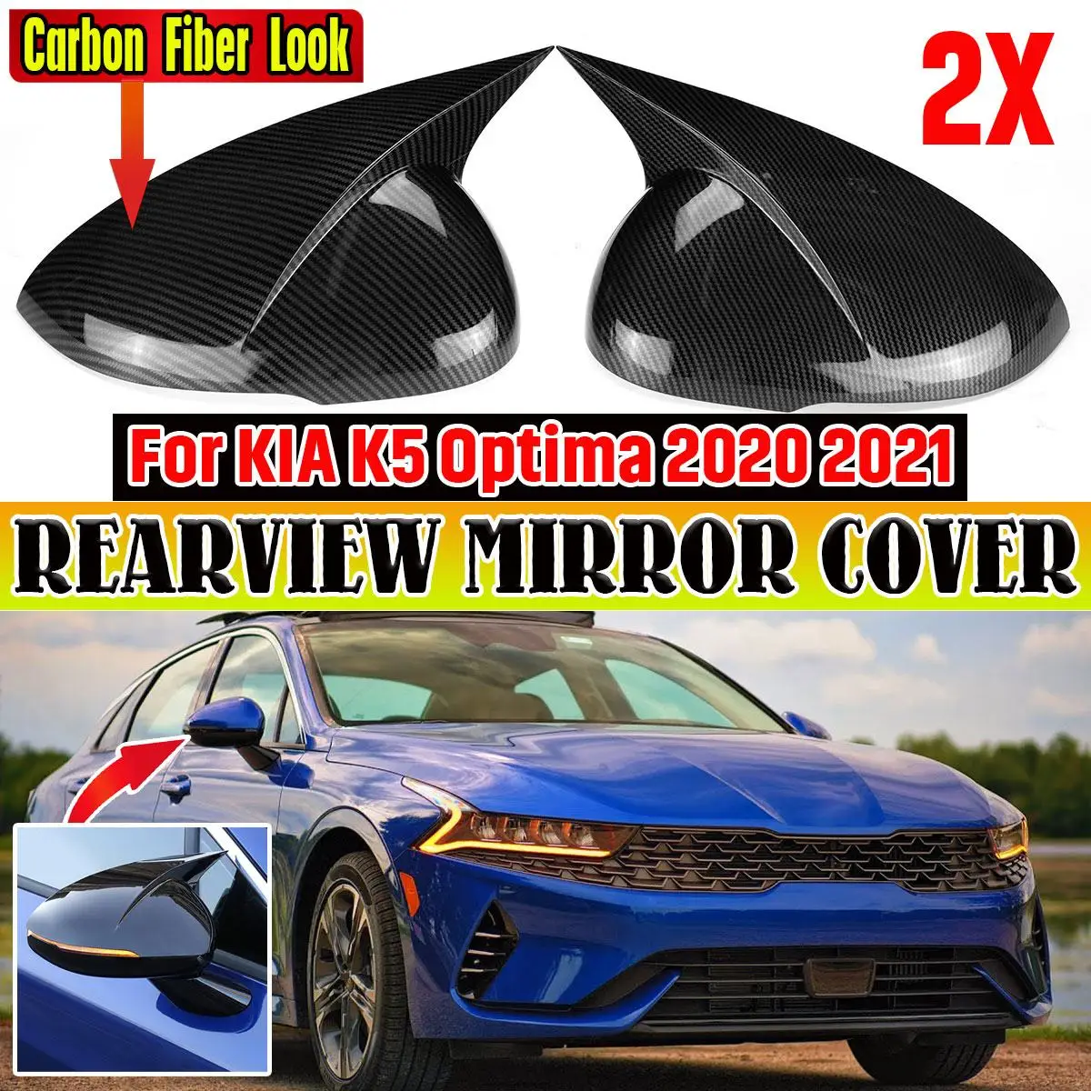 

New 2x Car Rearview Mirror Cover Wing Side Mirror Cap For KIA K5 Optima 2020 2021 M Style Rear View Mirror Cover Cap