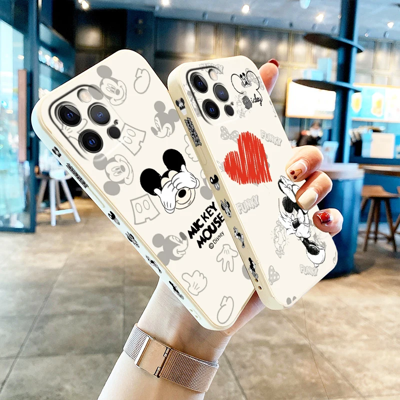 

Art Mickey Minnie Disney Anime Liquid Left Rope Cover Phone Case For Apple IPhone 14 13 12 Mini 11 Pro XS MAX XR X 8 7 SE Funda