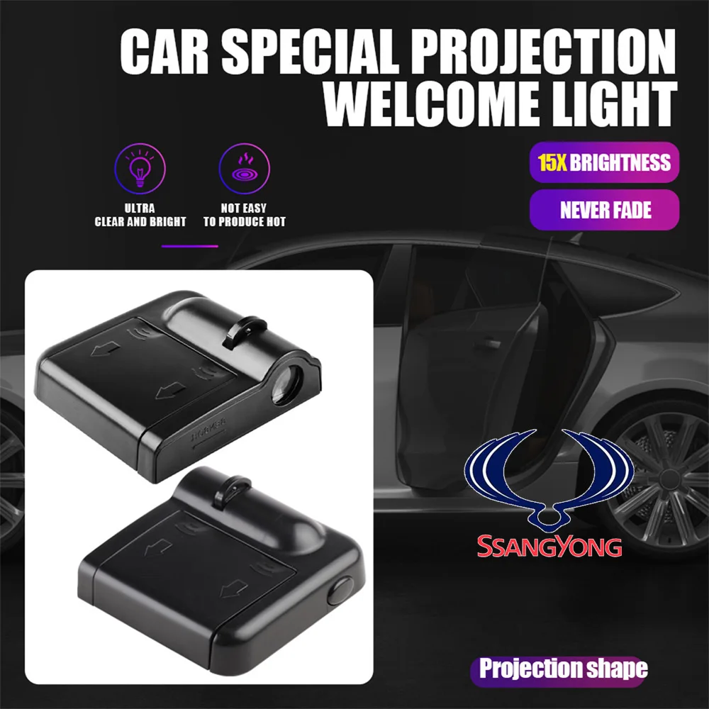 

2PCS Wireless Car Door Welcome Lights Shadow LED Lamps Laser Projector For SsangYong Rexton Actyon Korando Kyron Rodius Musso