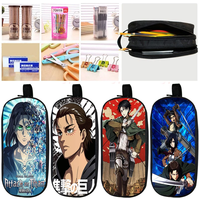 

Attack on Titan Cosmetic Case Pencil Bag Japanese Anime Levi Eren Print Pencil Case Makeup Box Large Capacity School Supplies