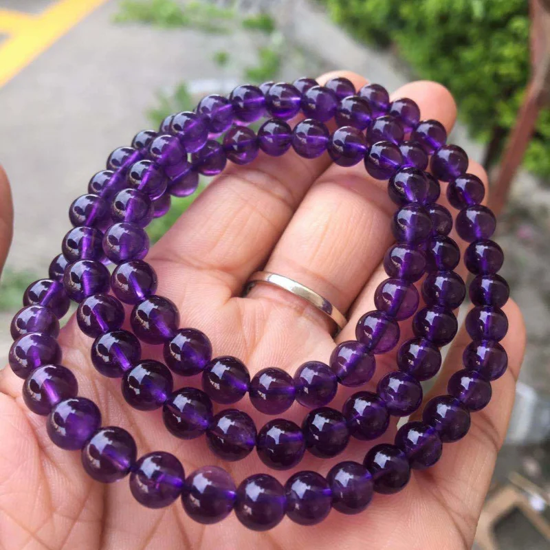 Натуральный уругвайский женский аметист круглые бусины браслет с несколькими